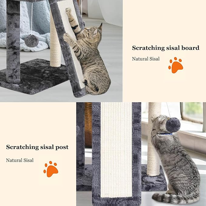 SYANDLVY Small Cat Tree with Perch, Cat Scratching Board for Indoor Cats, Scratching Post with 2 Dangling Balls, Great for Kittens (Smoky Grey)