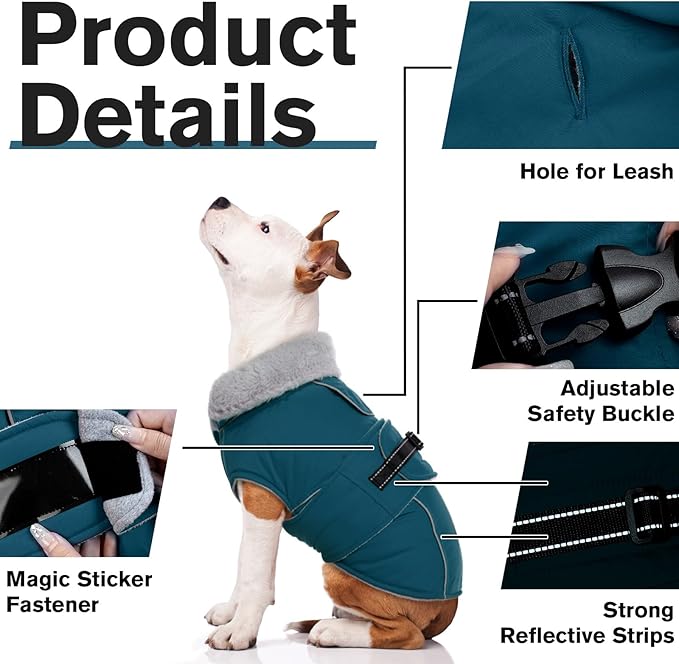 Lelepet Warm Dog Coat Reflective Fleece Vest Waterproof Dog Jacket with Adjustable Buckle Hook & Loop Windproof Cold Weather Coats for Small Medium Large Dogs, Dark Green, XXXL