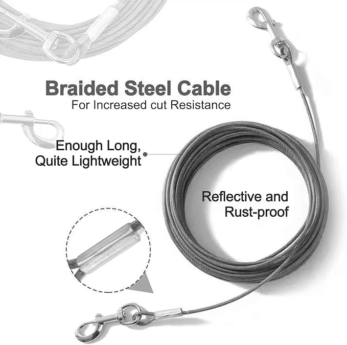 Tie Out Cable for Dogs,50FT Dog Leads,Heavy Duty Tie Out Cable for Large Dogs Up to 125lbs,Durable Dog Runner Tether Line for Outdoor,Yard