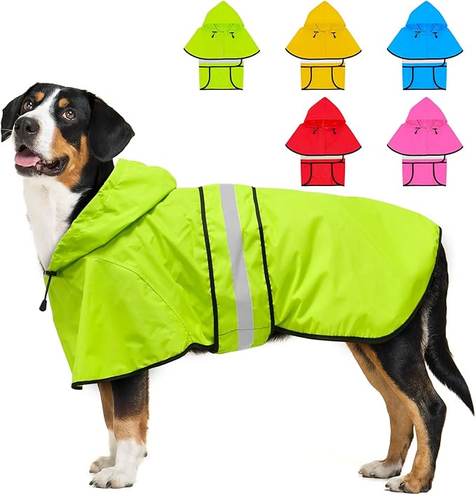 Waterproof Dog Raincoat - Reflective Dog Rain Jacket Adjustable Doggy Raincoats Lightweight Hooded Pet Rain Coat for Large Dogs (XX-Large, Green)