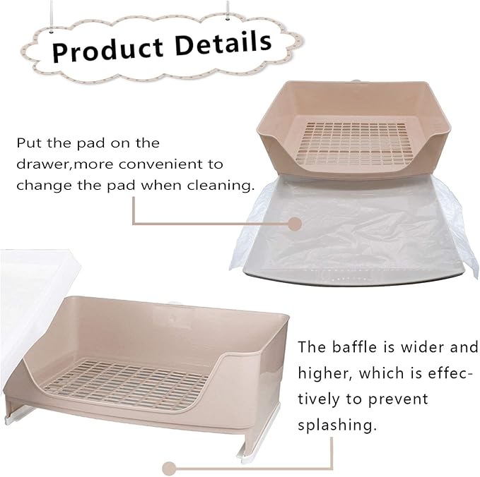 PINVNBY Large Rabbit Litter Box Corner Toilet Box Bigger Pan Pet Potty Trainer with Drawer for Adult Bunny Guinea Pig Chinchilla Ferret Galesaur Hedgehog Small Animals(Brown)
