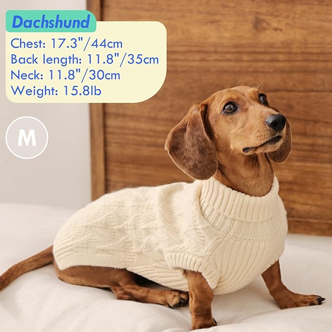 MIGOHI Dog Sweater, Turtleneck Winter Dog Pullover | Sweaters for Dachshund, Stretchy Soft Dogs Knitwear Cloth, Effective Cold Resistance Dogs Cloth, M, Beige