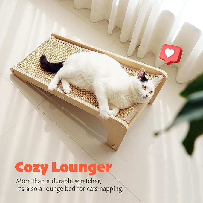PETKARAY Cat Scratcher, Sisal Scratching Ramp, L Shape Scratch Pad for Indoor Cats, Wall Furniture Protector with Catnip (Large Size)
