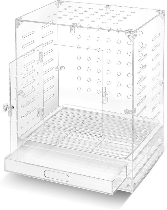 Clear Acrylic Bird Cage for Small Birds, Transparent Display Habitat for Finch, Canary, Parakeet - Easy to Clean & Assemble (9x12x15in)