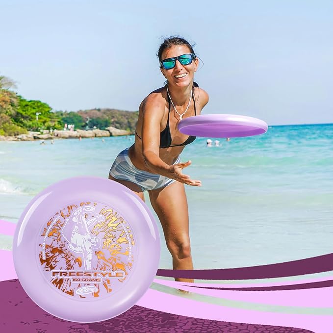 Wham-O Frisbee Freestyle Flying Disc 160g, 10.5 Inch Durable and Flexible Sport Disc for Outdoor Beach Backyard Family Fun