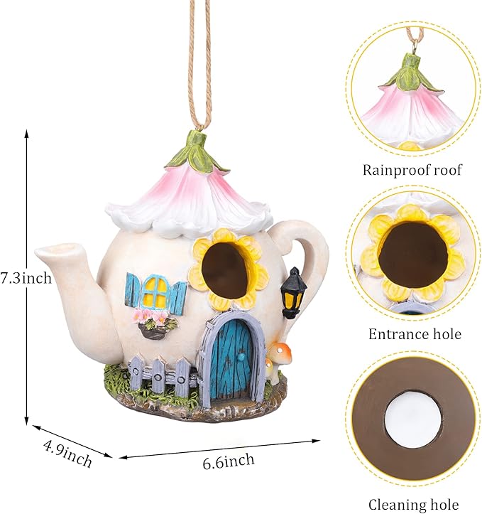 Yinns Birdhouses, Resin Bird House for Outside, Decorative Bird Houses, Hanging Watering Can Bird Houses for Outdoors Cardinal Bluebird Wild Birds