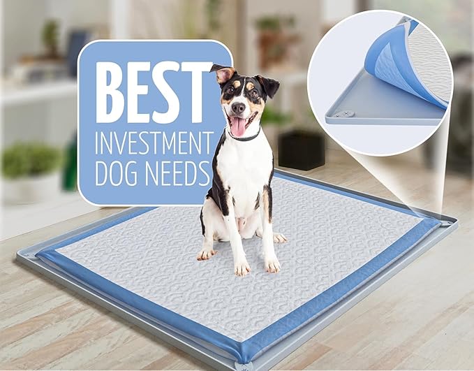 TidyFriend Dog Pee Pad Holder Tray Fits for 30” x 23” Pee Pads with Corner Lock Holes, Raised Edges, Non-Spill, Easy to Clean Silicone Dog Potty Tray Holder, For Indoor Floor Protection (Light Grey)