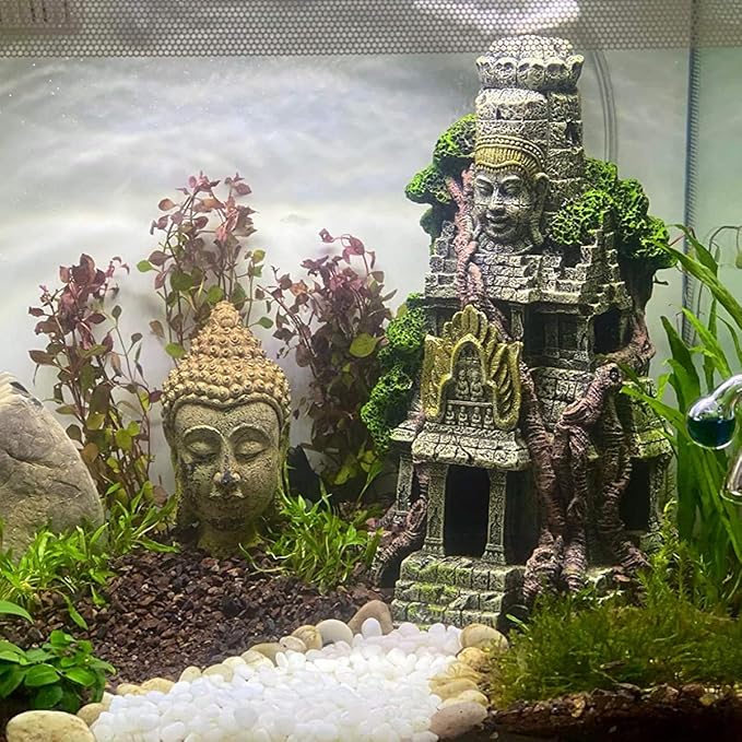 SLOCME Aquarium Large Angkor Wat Buddha Statue Temple Decorations - Angkor Buddha Decor Fish Tank Large Statue Ornament
