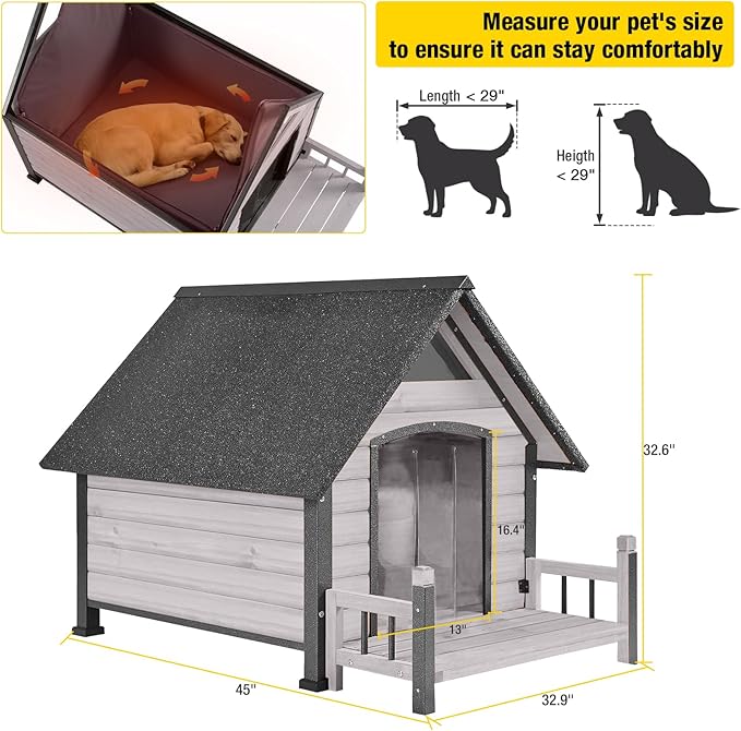 Dog House Outdoor, Insulated Dog Kennel Outside for Large Breed, 50.87" L Weatherproof Large Dog Shelter with Anti-Chewing Iron Frame (White, 45" D x 32.9" W x 32.6" H)