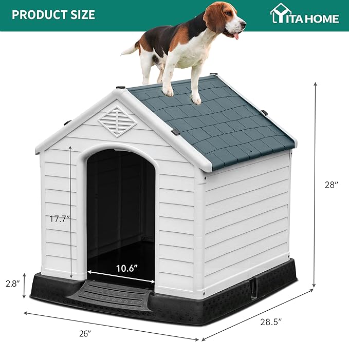 YITAHOME Large Plastic Dog House Outdoor Indoor Doghouse Puppy Shelter Water Resistant Easy Assembly Sturdy Dog Kennel with Air Vents and Elevated Floor