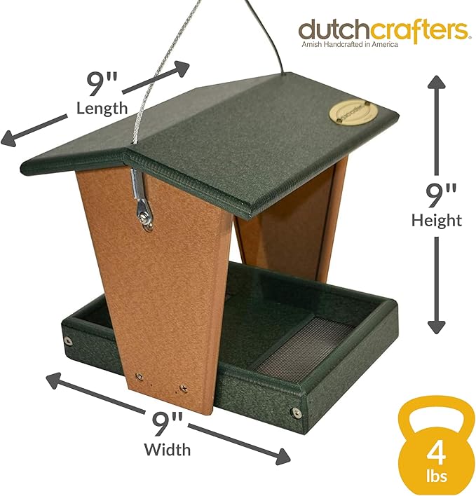 Plastic Hanging Hopper Bird Feeder, Small Bird Feeders for Outdoors, Suitable for Food Seed, Mealworm (Small, Turf Green & Cedar)