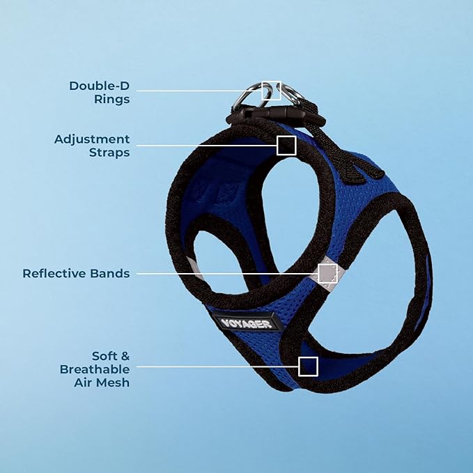 Best Pet Supplies - All Weather Mesh, Reflective, No Pull Harness for Small, Medium Dogs, Cats - Secure with Hook & Loop Fastener, Buckle, Double D-Rings - Royal Blue/Black Trim, XXS