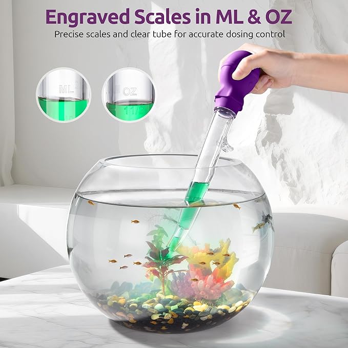 U-Taste Aquarium Pipette Cleaner: 1.5oz Coral Feeder for Fish Tank Cleaning, Manual Feeding Tube, Food Grade Siphon Dropper, Waste Remover with Strong Suction & Stand & Brush (11.98in, Purple)