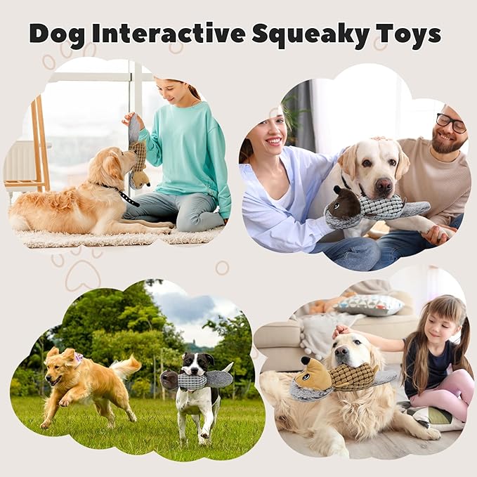 Crinkle Dog Toys Squeaky Plush No Stuffing Cute Puppy Stuffless Tough Rop Pull Toy, Fun Dog Stuffed Animals Durable Chew Set for Small Medium Large Pup (Large, Dark Brown+Brown Squirrel)
