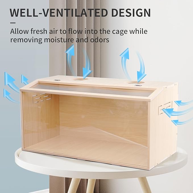 23.6 inch Wooden Hamster Cage, Large Habitat, Openable Top, Transparent Acrylic for Interior View, Ventilated, Easy to Clean, for Syrian Hamster, Dwarf Hamster, Gerbil, Other Small Pet Animals