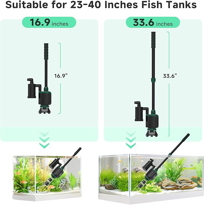 AQQA Fish Tank Cleaner, 34W 600GPH DC Gravel Vacuum for Aquarium, 6 in 1 Aquarium Vacuum Gravel Cleaner Adjustable Water Flow Cleaning Tools for Change Water Wash Sand Water Filter Water Circulation