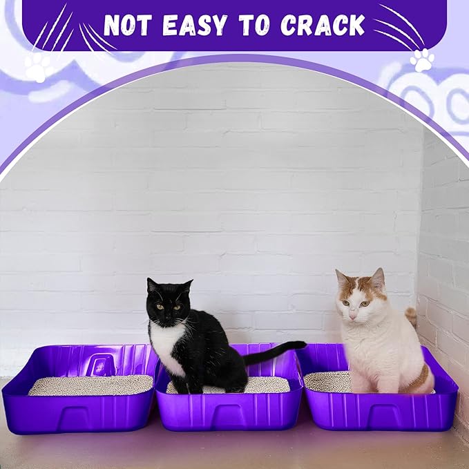 Bokon 25 Pcs Disposable Litter Boxes for Cats Plastic Cat Litter Tray Large Kitten Pan for Kitty Rabbit Guinea Pig Hamster Pets Supplies Travel Home Toilet, 15.7 x 11.8 x 3 Inches (Purple)