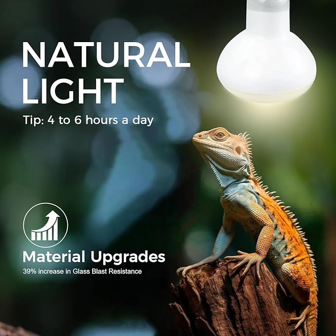 Reptile Heat Lamp 50W, 2 Pack Daylight UVA Basking Light Bulbs with E26 Base for Lizards, Turtles, Snakes and Amphibians