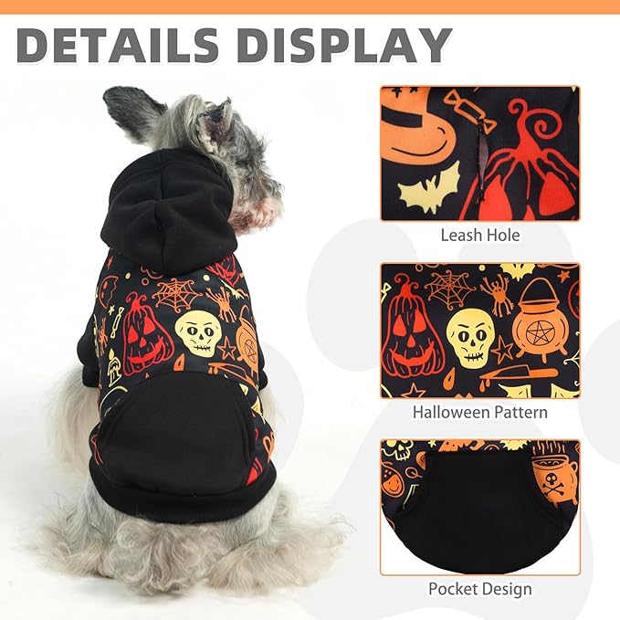 KOOLTAIL Halloween Dog Hoodie Pumpkin Costume Outfit for Small Medium Large Dogs, Soft Fall Pet Sweater Hat Hooded Sweatshirt, Clod Weather Coat, Warm Clothes with Leash Hole and Pocket Male/Female M