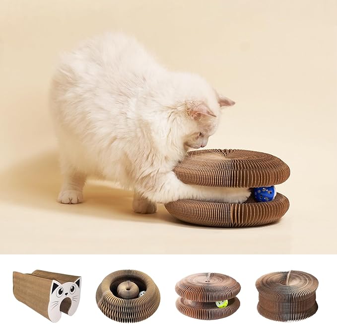 Magic Organ Cat Scratcher Board Cat Ball,Cat Toy Made of Recyclable Corrugated Cardboard, Scratch-Resistant and Abrasion-Resistant, Foldable