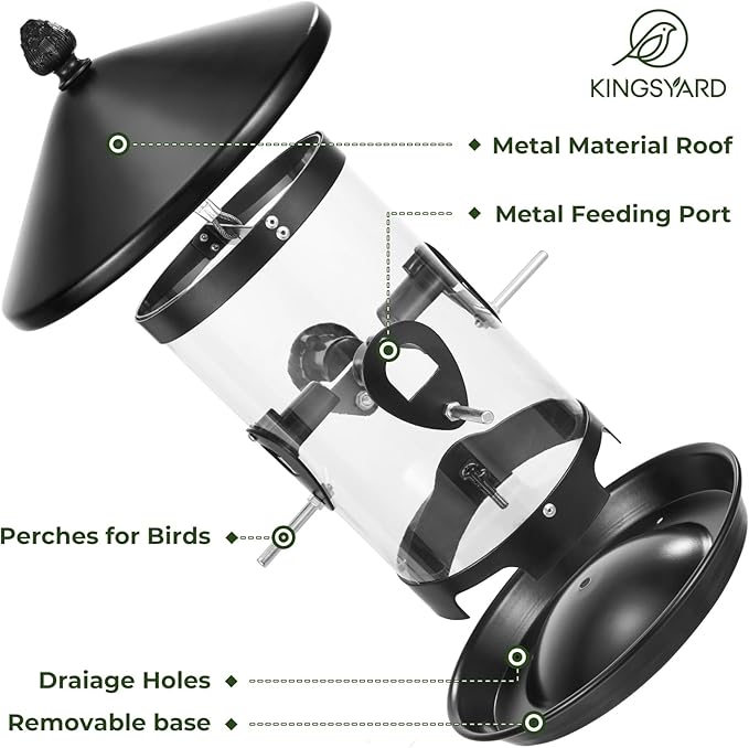 Kingsyard Metal Bird Feeder for Outdoors Hanging with 8 Ports, 3 lbs Large Tube Bird Feeder with Seed Tray for Cardinal Finch, Easy to Fill and Clean, Black