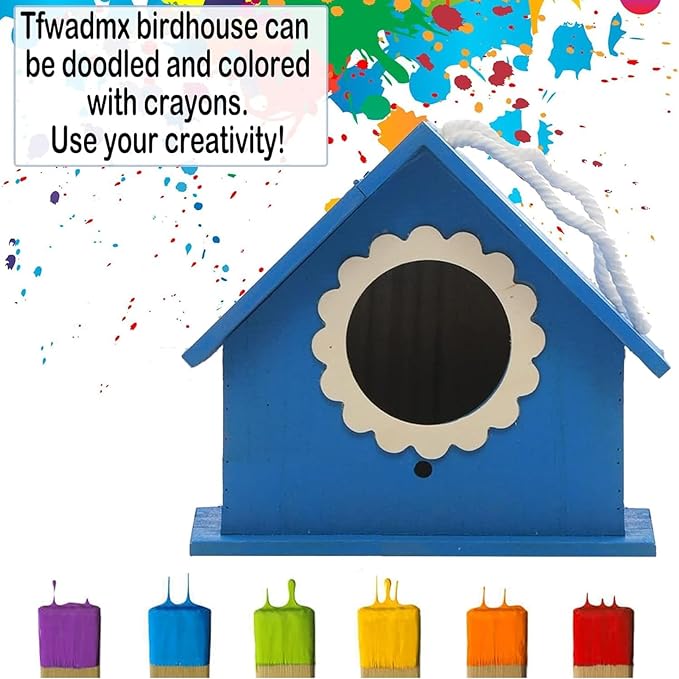 Tfwadmx Wooden Bird House for Outside Hanging Birdhouse Clearance Nests Box Garden Patio DIY Decorative for Wren Swallow Sparrow Hummingbird Finch Throstle (L)