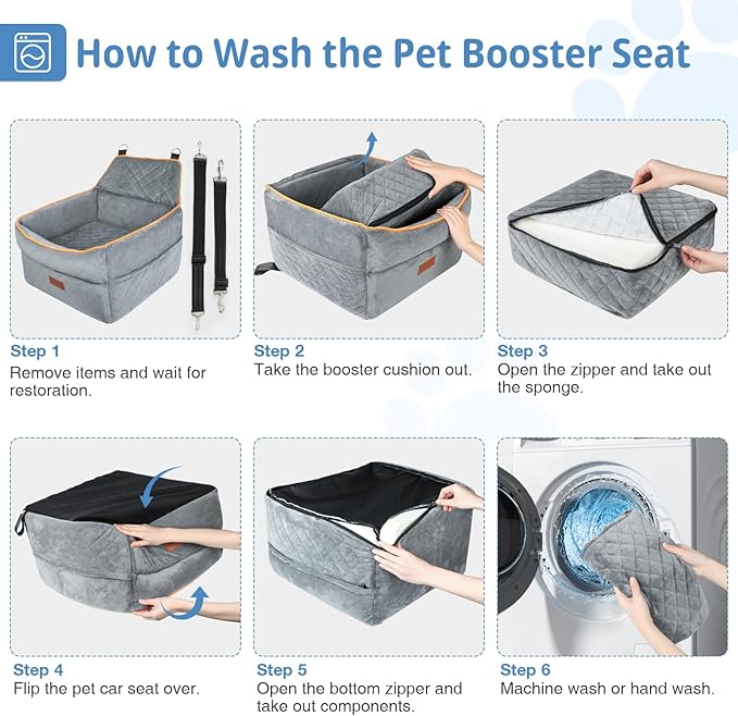 Dog Car Seat for Small Medium Dogs, Memory Foam Dog Booster Car Seat for Dogs 0-35 lbs, Anti-Slip Pet Car Seat with 2 Adjustable Leashes, Elevated Dog Car Travel Bed with Storage Pockets