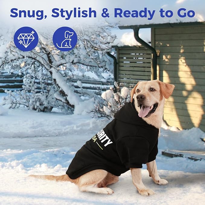 BINGPET Security USA Dog Sweater with Hood and Leash Hole,Warm Fleece Dog Hoodie & Winter Coat for Small to Large Dogs,Cold Weather Pet Clothes(Large)