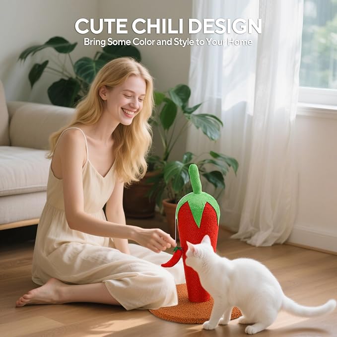 Chili Cat Scratching Post, 17'' Cute and Fun Sisal Cat Scratcher for Indoor Cats and Kittens