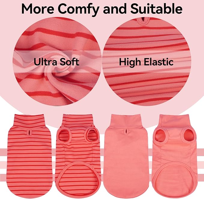 2 Pack Fleece Dog Sweater for Extra Large Dogs, Stretchy Pets Coats Sweatshirt, Soft Stripe Dog Fleece Vest Pullover, Pet Winter Clothes for Doberman, German Shepherd, Pink 2XL