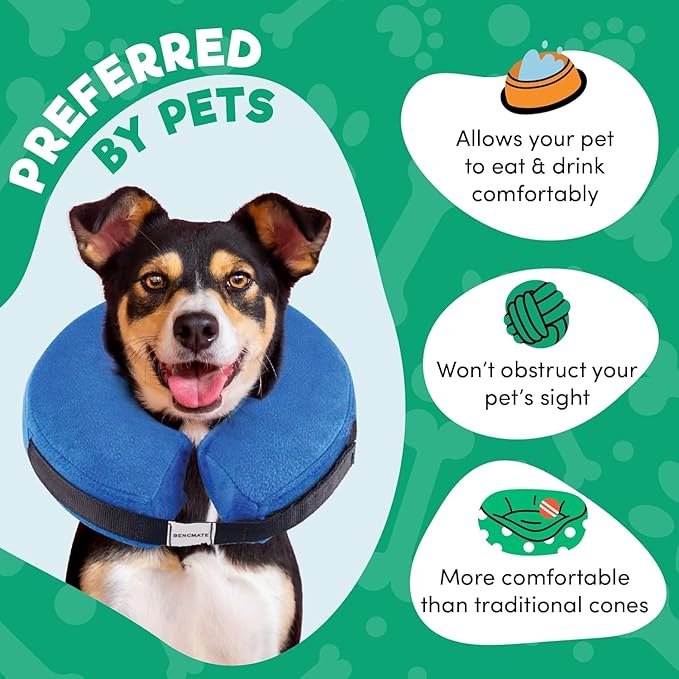 BENCMATE Inflatable Dog Cone Collar Alternative, Soft Dog Cone for Small Medium Large Dogs and Cats, Neck Recovery ECollar Donut Collar After Surgery (Large+, Dark Grey)