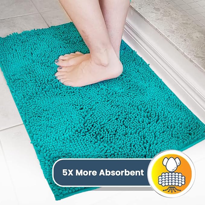Muddy Mat® AS-SEEN-ON-TV Highly Absorbent Microfiber Door Mat and Pet Rug, Non Slip Thick Washable Area and Bath Mat Soft Chenille for Kitchen Bathroom Bedroom Indoor and Outdoor - Teal 24" x 72"
