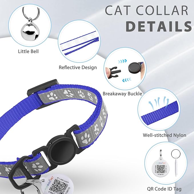 Cat Collar Breakaway with QR Code Name Tag, Reflective Kitten Collars with Bell, Cat ID Tag Personalized, Ultra-Durable, Adjustable, Quick Release, Fits Most Girl Boy Small Large Cats (8''-13.3'')