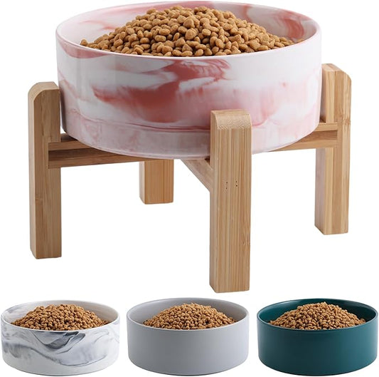 Elevated/Raised Dog Bowl Ceramic for Small Medium Sized Breed,Dog Food Water Bowl with Stand,6 in 3.6 Cups Non Slip Heavy Weighted Dog Dish Marble Pink