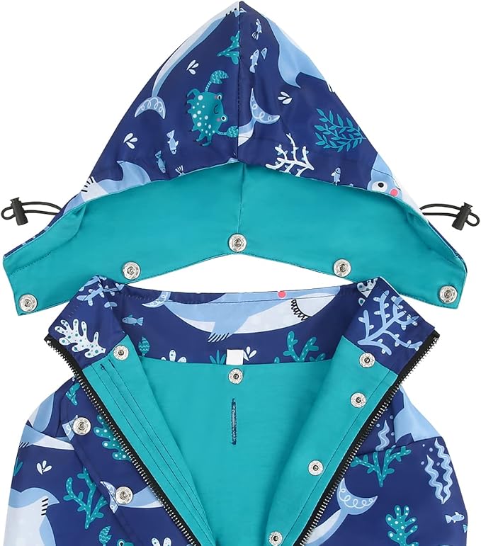 HDE Dog Raincoat Poncho Double Layer Zip Rain Jacket with Removable Hood, Leash Hole for Small to 3XL Dogs and Puppies Sharks - 2XL