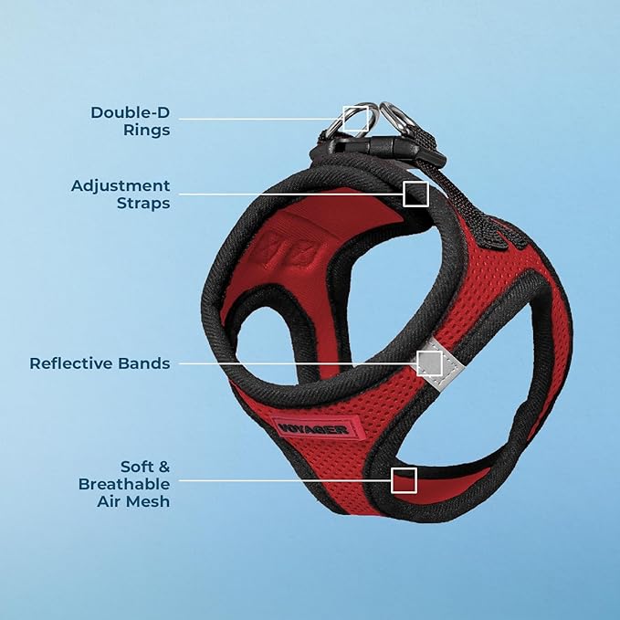 Best Pet Supplies - All Weather Mesh, Reflective, No Pull Harness for Small, Medium Dogs, Cats - Secure with Hook & Loop Fastener, Buckle, Double D-Rings - Red/Black Trim, M