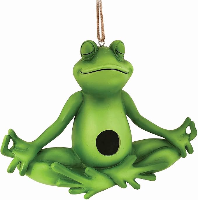 Spoontiques - Birdhouse - Garden Décor - Decorative Bird House for Yard and Garden Decoration - Hanging Novelty for Outdoor Patio - Yoga Frog