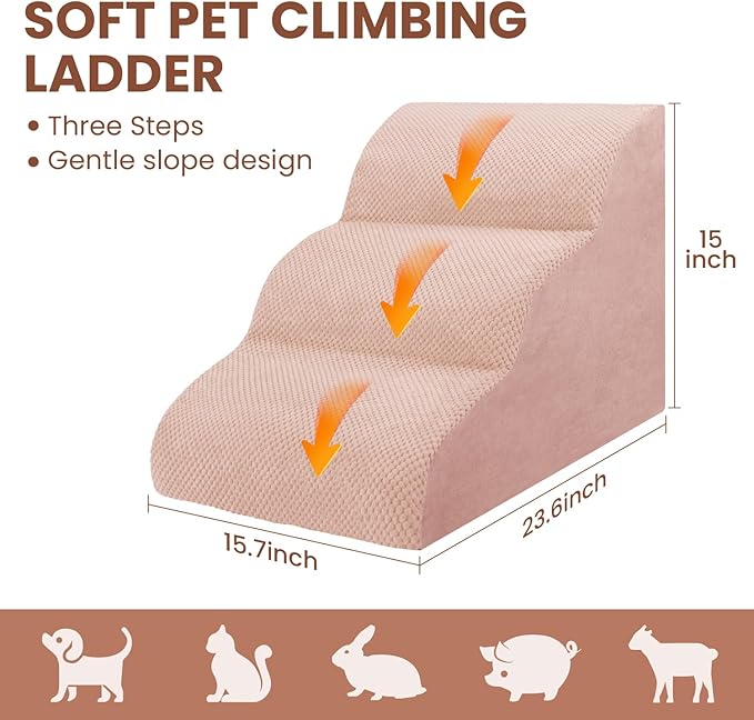 Dog Stairs for Small Dogs, High Density Foam Dog Steps, Extra Wide Non-Slip Pet Ramp for High Beds Or Couch, Soft Doggie Ladder for Dogs Injured, Older Pets, Small Cats