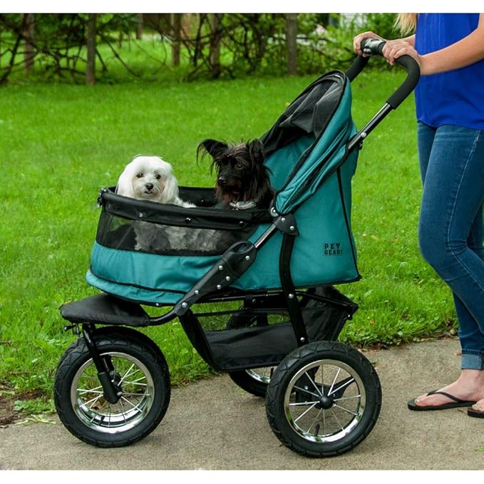 Pet Gear NO-Zip Double Pet Stroller, Zipperless Entry, for Single or Multiple Dogs/Cats, Plush Pad + Weather Cover Included, Large Gel-Filled Tires, 1 Model 3 colors