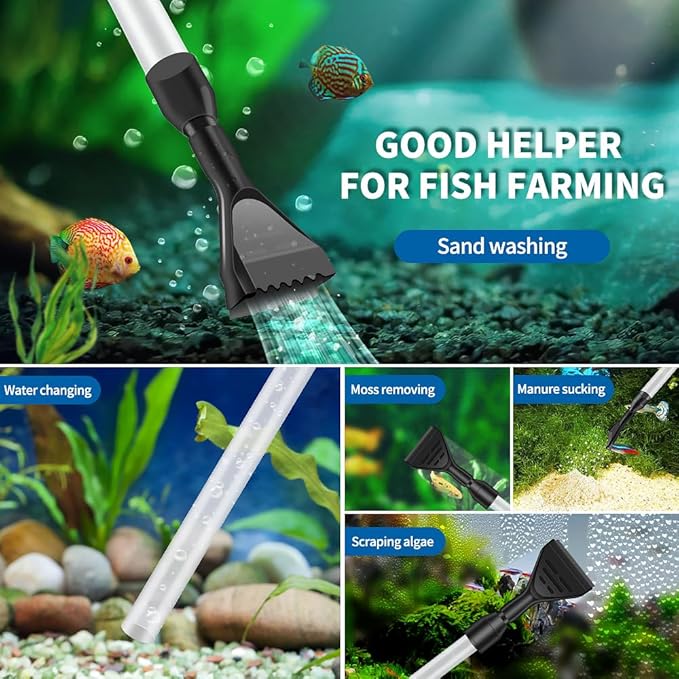 Aquarium Gravel Cleaner, Quick Water Changer, Gravel Vacuum for Aquarium with Air-Pressing Button, Fish Tank Cleaner, Vacuum Gravel Cleaner Kit for Water Changing Sand Washing Fish Tank Cleaning Brush