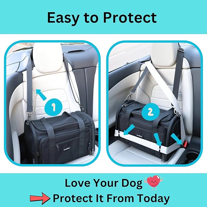 Crash-Tested Dog Carrier & Small Dog Car Seat (Test with FMVSS 213b - 5 Star Safety Rated) | Expandable, Zipper Locks, Fan Pocket | Extra Safe Cat Carrier Soft & Pet Travel Bag for Puppy Under 13lbs