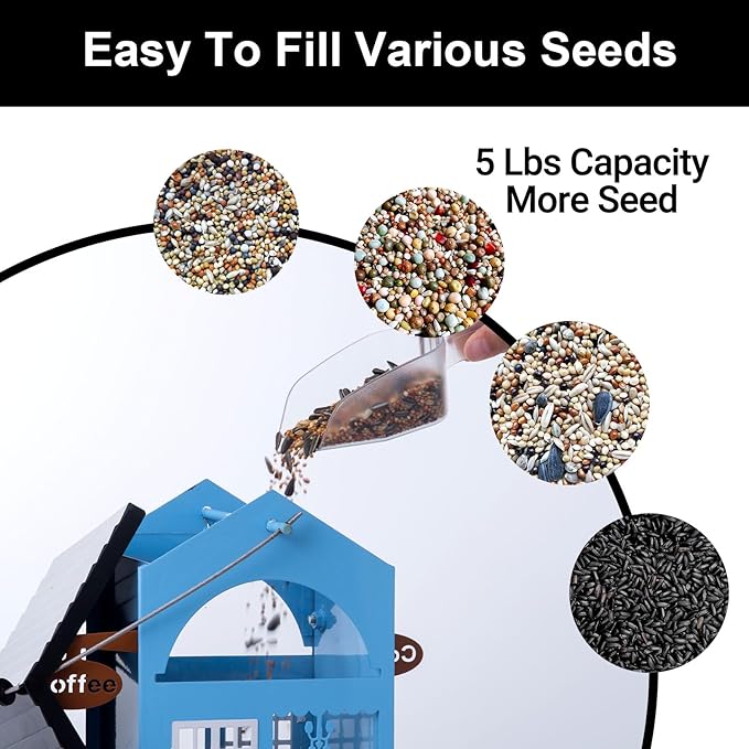 Bird Feeders for Outdoors Squirrel Proof Hanging Metal Bird House Feeder for Outside Anti Squirrels for Wild Birds Cardinal Finch Chickadee 5 LB Large Capatial Heavy Duty & Dualbe, SkyBlue