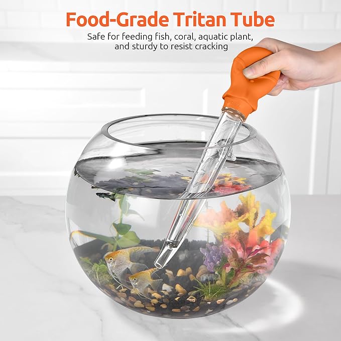 U-Taste Aquarium Pipette Cleaner: 1.5oz Coral Feeder for Fish Tank Cleaning, Manual Feeding Tube, Food Grade Siphon Dropper, Waste Remover with Strong Suction & Stand & Brush (11.98in, Orange)
