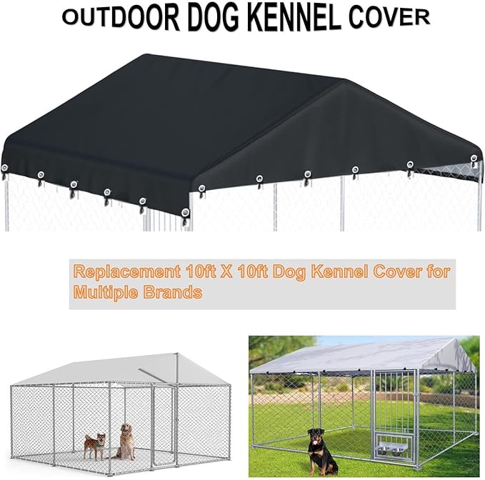 Outdoor Dog Kennel Cover 10'W x 10'L Made of 600D Waterproof Oxford Cloth- Black Replacement(Without Frame)