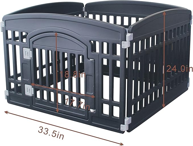 Pet Playpen Foldable Gate for Dogs Heavy Plastic Puppy Exercise Pen Small Pets Fence Puppies Folding Cage 4 Panels for Puppies and Small Dogs House Black (33.5x33.5 Inches)
