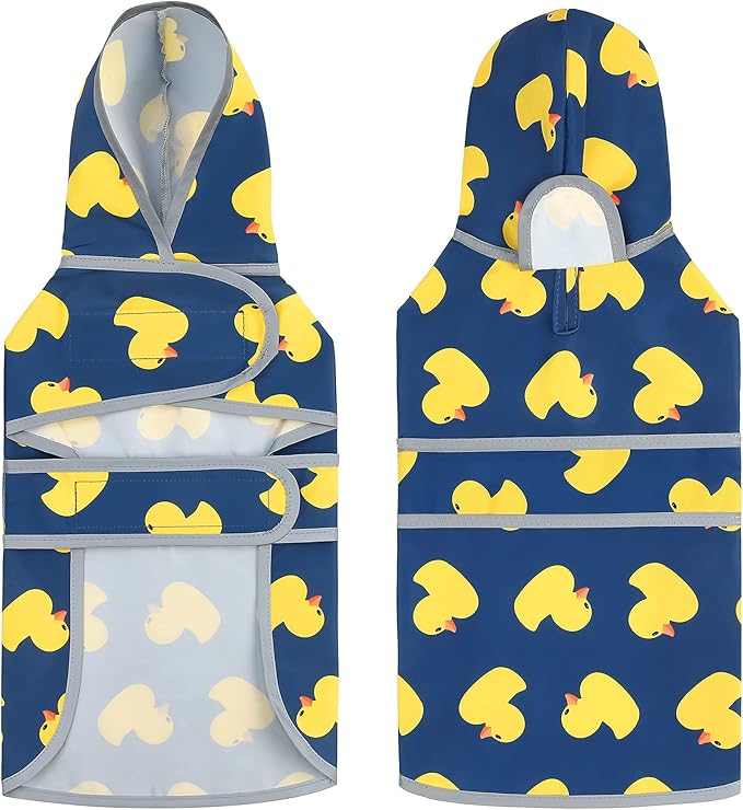 Dog Raincoat for Small Dogs Puppies Waterproof Hooded Rain Jacket with Reflective Strips Leash Hole & Poncho Adjustable Fit (Duck,XS)