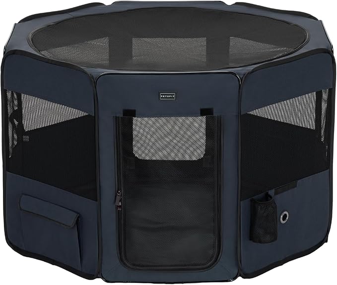 PETSFIT 36" Dog Playpen with Dual Zipper Doors –Sturdy Foldable Puppy Playpen for Medium Dogs with Removable Mesh Top and Leakproof Bottom
