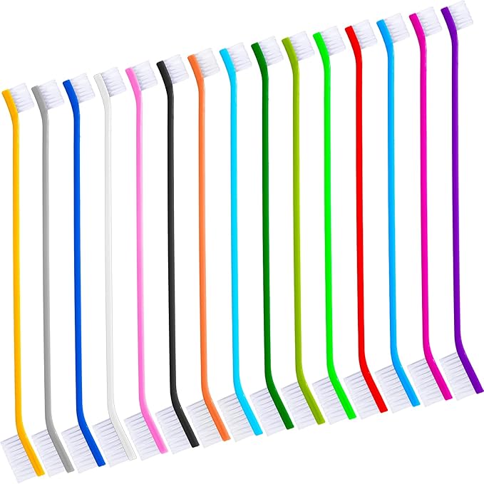 Nuenen 15 Pcs Dog Toothbrush Dual Headed Dental Brushes Puppy Tooth Brushing Kit Long Handle Toothbrush for Large and Small Dogs Cats Most Pets Teeth Cleaning Oral Care Supplies (Colorful)