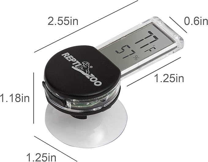 REPTI ZOO 2 Pack Reptile Terrarium Thermometer Hygrometer Digital Display Pet Rearing Box Reptiles Tank Thermometer Hygrometer with Suction Cup