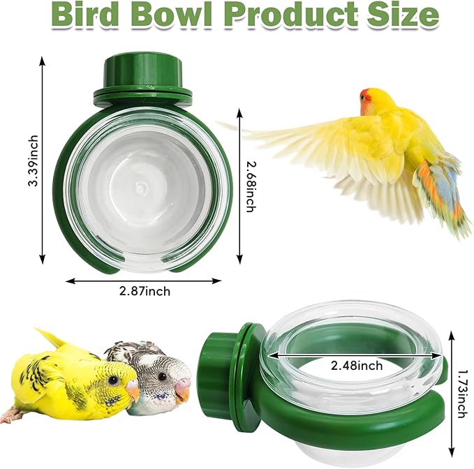 PINVNBY 4 PCS Bird Bowls for Cage with Clamp,Transparency Birds Cage Feeders Easy to Install Parakeet Feeder Small-Sized Detachable Bird Bowl for Finches Lovebirds and Long-Tailed Parrots (Green)